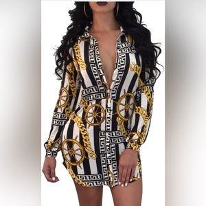 Popular designer chain print button down sexy dress. Size XL